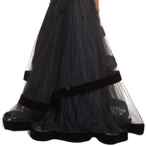 MAC DUGGAL 66346D FLORAL VELVET TRIM STRAPLESS BALL-GOWN sz 0 - Picture 7 of 10